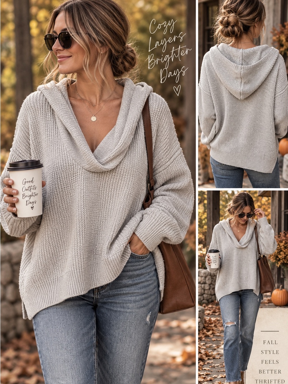 Aerie Light Gray Waffle Knit Hooded Sweater Size M Cozy Fall